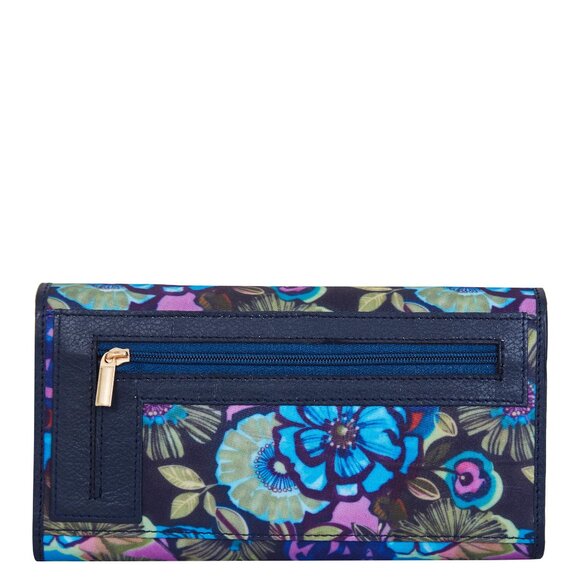 Blue Printed Fabric Trifold Wallet & Card Holder – Women Organizer, ID Window - Picture 7 of 8